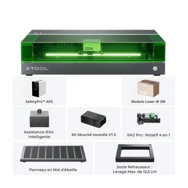 XTOOL - S1 20W + IR 1064 - KIT COMPLET - GRAVEUR ET DÉCOUPEUR LASER