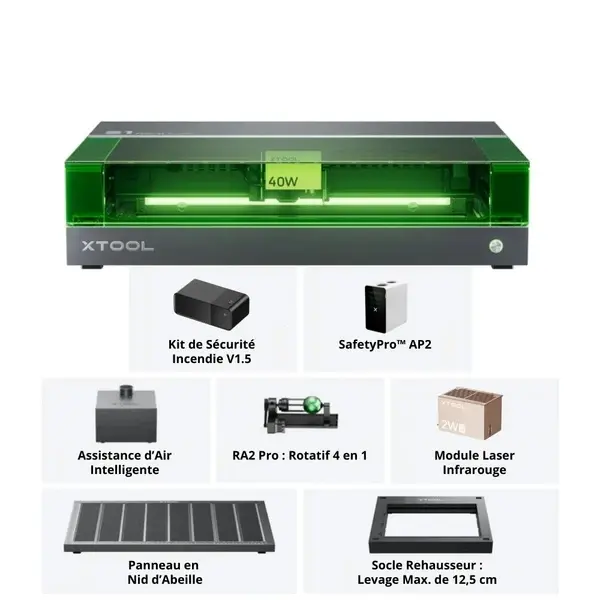 XTOOL - S1 40W + IR 1064 - KIT COMPLET - GRAVEUR ET DÉCOUPEUR LASER